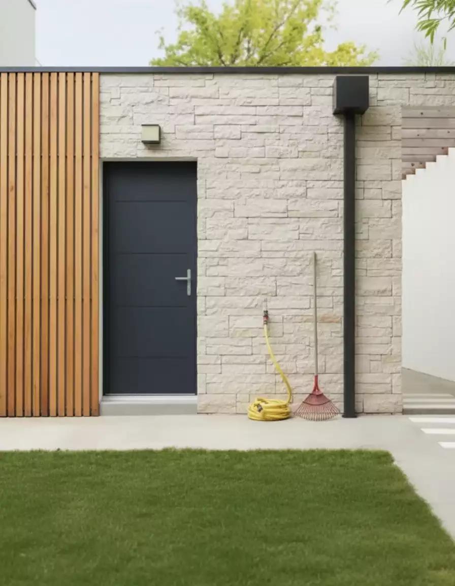 Porte de garage sur mesure posée à Aubevoye par Atout Menuiserie